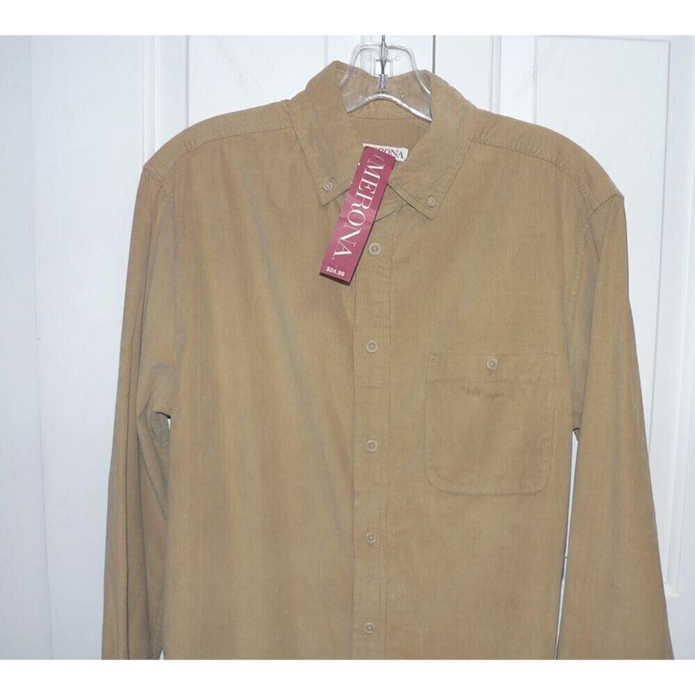 Merona Men's Button-Down Long Sleeve Corduroy Shirt in Cookie Crumb Brown SM $25 - Picture 2 of 4